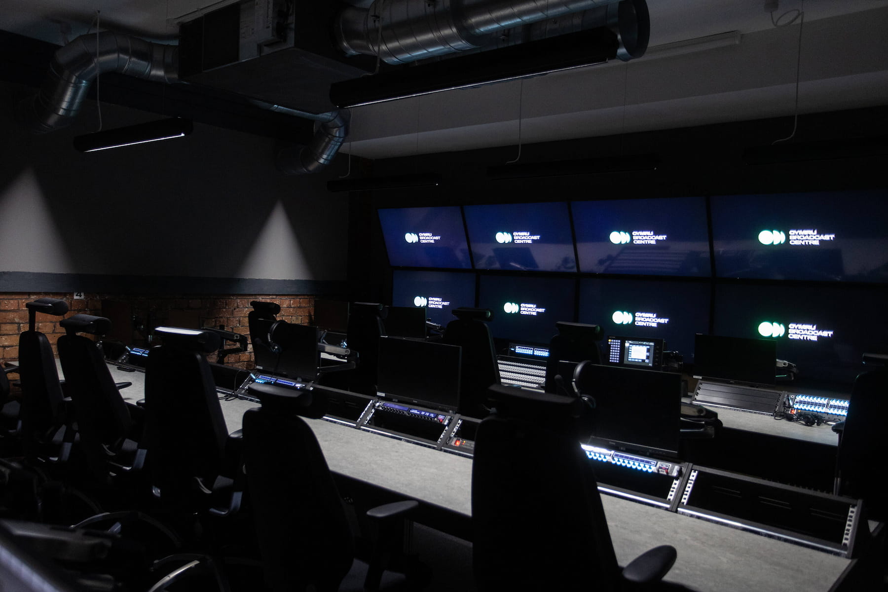 A wide shot of one of the technical production rooms